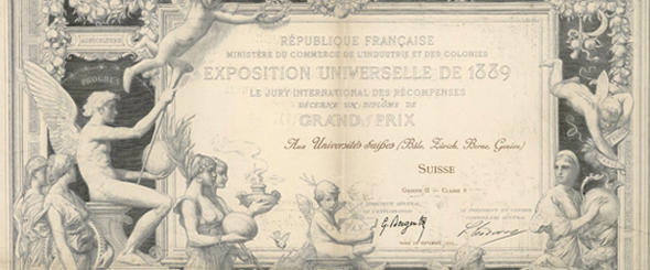 Urkunde der Weltausstellung 1889 in Paris