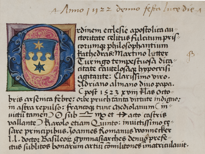 Matrikeleintrag von Johannes Romanus Wonnecker zum Jahr 1522/23: UB Msrcr. AN ii/3 fol. 145r
